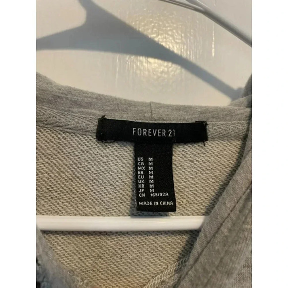 Forever21 Women's Size Medium Grey Distressed Hooded Sweater - Picture 5 of 8